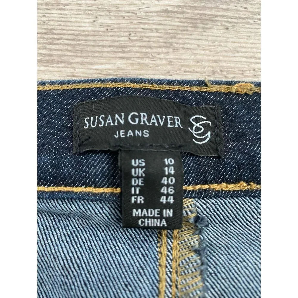 Susan Graver Embroidered Denim Crop Pants Women’s Sz 10